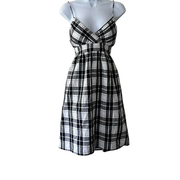 Roxy Dress Black and White Plaid Spaghetti Straps Size 8 - Picture 1 of 8